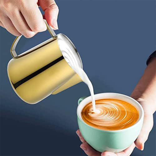 Rolin Roly Pot à Lait en Acier Inoxydable Pichet à Lait avec Échelle 350ml/12oz Lait Cruche Faire Des Cappuccino Machine pour Le Café La Mousse Aide Frothing Pitcher (Gold)