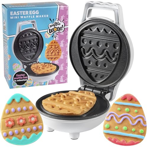 Mini Easter Egg Waffle Maker- Make Double Sided Waffles or Pancakes w 2 Different Floral Designs, Ready to Decorate & Frost, Breakfast Fun for Kids & Adults - Basket Stuffer Gift, Egg Hunt Surprise