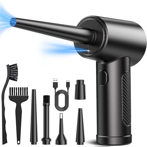 LGINZS Electric Air Duster, 51000RPM, 3-Speed, 6000mAh Rechargeable, LED Light, 5 Nozzles + 2 Brushes, Replaces Compressed Air Cans, DHUS-DUSTERS-FATHER, 8 Pieces