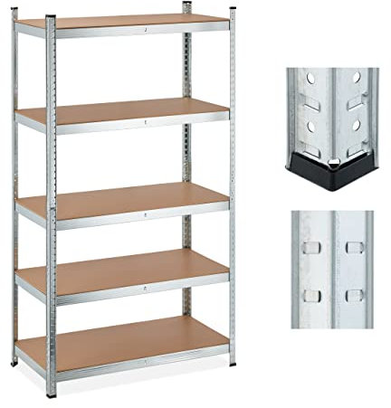 Relaxdays Schwerlastregal, 5 Ebenen, HBT 180x100x50 cm, 1250 kg Tragkraft, Lagerregal für Keller, Garage, Metall, Silber