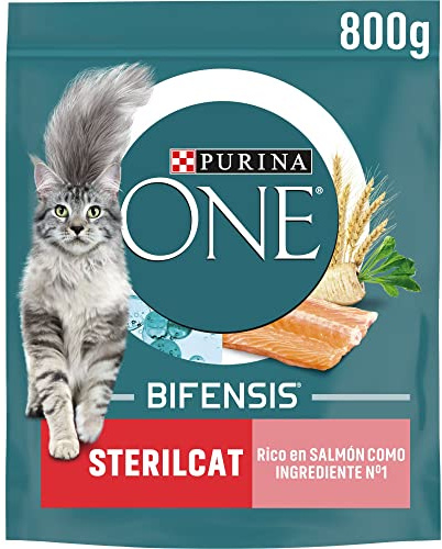 PURINA ONE Bifensis Sterilcat Croccantini per Gatto Adulto Sterilizzato con Salmone e Frumento- 8 Confezioni da 800 g, Cibo Gatto Sterilizzato per il Benessere Digestivo
