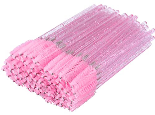 G2PLUS 50 PCS Disposable Eyelash Brushes Spoolies: Pink Crystal Mascara Wands Applicator for Eyelash Extensions