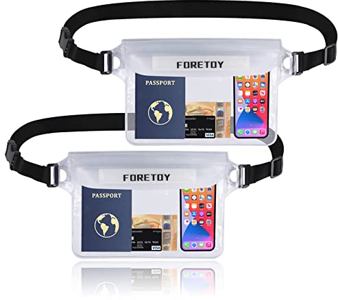 FORETOY wasserdichte Tasche 2 Stück, IP68 Beutel Handyhülle für Wassersport | Wasserfeste Bauchtasche, verstellbarer Hüftgurt, PVC, Touchscreen, IP68 für Strand, Schwimmen, Boot, Fahren