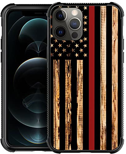 DJSOK Compatible with iPhone 12 Mini Case，Design Pattern Back Bumper Anti Scratch Reinforced Corners Soft TPU Caver,Cases for Men Women-Thin Red Line Wood American Flag Design
