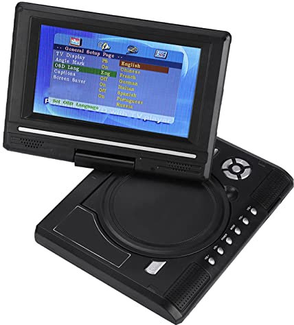 Lecteur DVD Portable, écran Pivotant LCD HD 7 Pouces avec Batterie Rechargeable, Prise en Charge du Jeu Audio USB SD AV pour Voiture et Enfants (Prise UE)