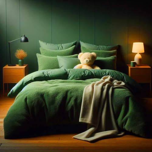 Comfort Collections Set di biancheria da letto in pile super morbido e caldo, con copripiumino e federe (verde smeraldo, 1 posto)