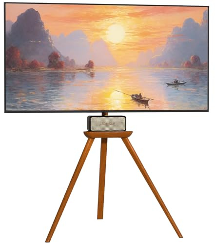 PUTORSEN TV-stativ i trä – Tripod TV-stativ höjdjusterbart för TV 45–65 tum upp till 40 kg, svängbar 45 grader, max. VESA 400 x 400 mm