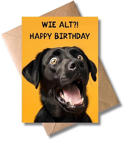 Lustige Geburtstagskarte Hund – Witzige Klappkarte DIN A6 „WIE ALT?! Happy Birthday“ – Humorvolle Grußkarte mit Umschlag für Männer, Frauen, Freunde & Kolleginnen