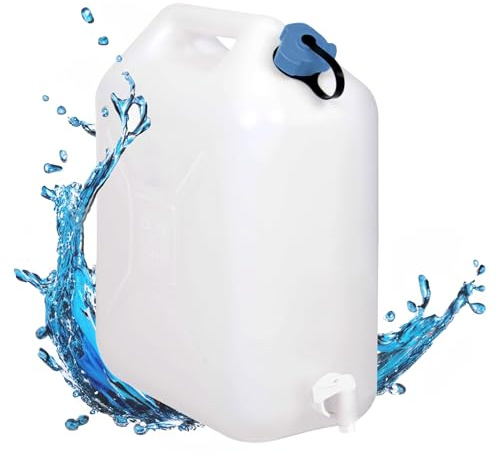 Spetebo Bidón de agua de plástico con grifo – 20 L – Depósito de agua portátil para camping y viajes – Recipiente de agua apto para alimentos para picnic senderismo