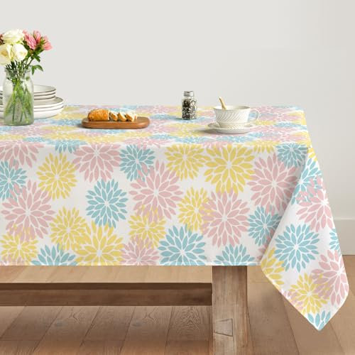 Artoid Mode Nappe d'automne - Motif : fleurs, rose, bleu, doré, dahlias, 140 x 110 cm, saisonnier, protection anti-taches, pour cuisine, vacances, décoration de fête