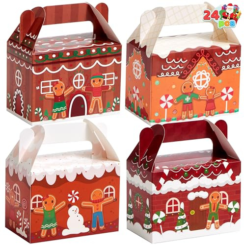 JOYIN 24 Stück 3D Weihnachten Geschenkboxen, Geschenkschachtel Süßigkeiten, Kuchen, Schokolade, Plätzchen, Kekse Karton für Weihnachten, Geschenkverpackung (Xmas House)
