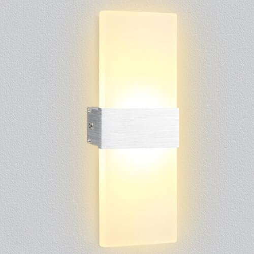 KingYH Aplique de Pared Interior LED 12W Moderna Lámpara de Pared Blanco Cálido 3000K Arriba y Abajo Interior Iluminación Acrílico Luz Aplique con Cable de Tierra para Dormitorio Salon Pasillo