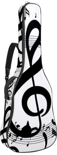 KengjuTesu 43 Zoll Akustikgitarre Softcase mit Rucksackgurt und 2 Taschen Note Katzen Druck, keine Polsterung, Rucksack Wasserdicht Oxford Tuch Bassgitarre Gigbag für Konzertgitarre, mehrfarbig,