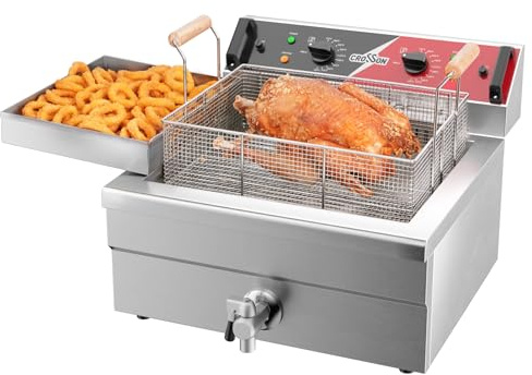 CROSSON Kommerzielle Elektrische Fritteuse 6500W 12L Große Edelstahl Fritteuse mit Ablaufhahn,3 Korb,für Küche Restaurant Verwendung