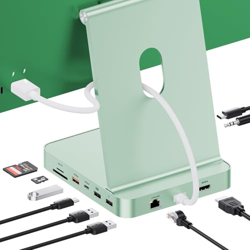 PULWTOP 11-i-1 USB C-hubb för iMac 24 tum 2021 2023 2024 USB-hubb dockningsstation stöder M.2 SSD, iMac M1 M3 M4-tillbehör, 4K HDMI, 2,5G Ethernet, USB A/C 3.2 10 Gbps, USB A/C 2.0, SD/TF - Grön