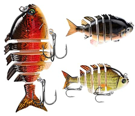 Fishing Lures, Realistic Fish Crankbaits, Swimbait Kit with Treble Hooks, Lightweight Fishing Gear, Crankbait Lure Set for Bass, Pike and Trout, 3 Piece