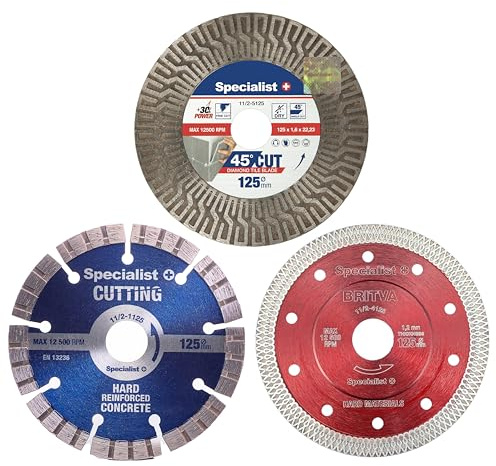 Specialist disque diamantés 3 pièces 125mm - disque universel pour couper carreaux, marbre, béton, céramique, pierre