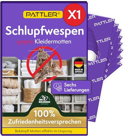 PATTLER® Schlupfwespen gegen Kleidermotten – 1 Karte à 6 Lieferungen – Kleidermotten bekämpfen ohne Chemie – Alternative zur Mottenfalle, Mottenspray & Pheromonfalle