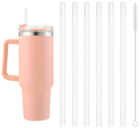 6 Pcs Reusable Straws for Stanley 40oz Adventure Tumbler,Plastic Straw,Safety Plastic Tumbler Straws Compatible with Stanley Cup Accessories for Drinking Water,Tea,Coffee,Juice(with Cleaning Brush)