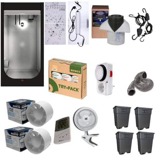 Growbox für den Indoor-Anbau Secret Jardin Hydro Shoot | 100x100x200 | Komplett-Set mit professioneller 300-Watt-Lampe, Belüftungssystem mit Aktivkohlefilter, Töpfen und Biobiz-Dünger.