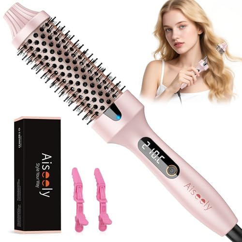 AISEELY Thermal Brush, 3-in-1 | 38mm Round Heated Hot Brush Creates Blowout Waves, Not for Blow Drying,Curls & Body for Smoother, Shinier Hair | Adjustable Temperature, Dual Voltage, UK Plug