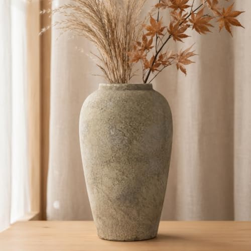 DJYY Vintage Rustic Ceramic Vase, 12Inch floor Terracotta Vase for Centerpieces, Home Decor Living Room, Bedroom, Wedding, Shelf