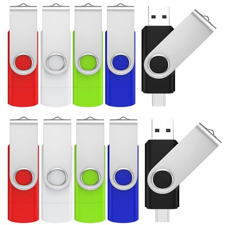Lot de 10 Clé USB C 64 Go, ABLAZE OTG USB 2.0 + Type C compatibles avec i/P | hone 16/15, smartphones Android, ordinateurs, tablettes, Mac, iPad et PC