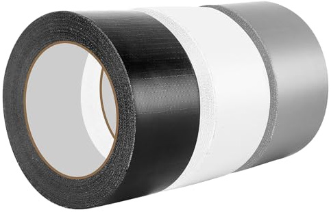 3er Rolle Panzertape, 48mm x 20m Gewebeklebeband, Panzerband Wasserfest Klebeband Extra Starkes Klebeband Gewebeband Handreißbar für Innen Außen Reparieren Befestigen Bündeln(Schwarz, Silber, Weiß)