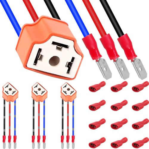 DAOKAI H4 Wiring Harness Connector,H4 9003 HB2 Pigtail Socket Female Plug Ceramic Headlight 14AWG for vehicle headlights/fog lights Retrofit Car Accessories - 4PCS