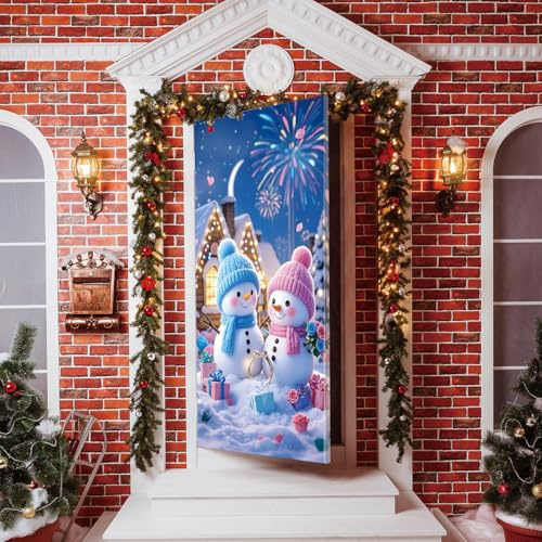 Treer Weihnachts Türabdeckung Outdoor Dekoration, Party Tür Banner Deko Türverkleidung Hintergrund Deko für Innen draußen, Weihnachts, Geburtstags (90 * 210cm,Muster 19)
