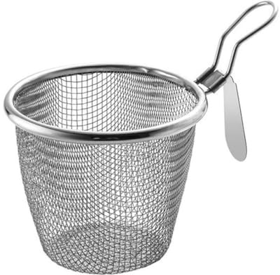 Kommersiell kvalitet 304 rostfritt stål pastasil durkslag, fint nät kökssiktkorg för tvätt av ris, nudlar, grönsaker och frukt, enkelt grepphandtag
