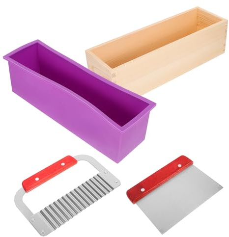 FIXOSHEE Kit de Moldes de Silicona para Jabón Barra Flexible Rectangular Molde para Hacer Jabón Caja de Madera 4 Piezas Uso Manual y Artesanal para DIY