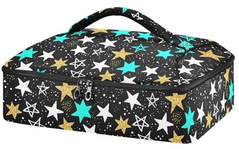 JUMBEAR Colorful Stars Insulated Casserole Carrier for Hot or Cold Food, Lasagna Holder Tote for Potluck Parties, Picnic, Beach, Fits 9x13 Baking Dish