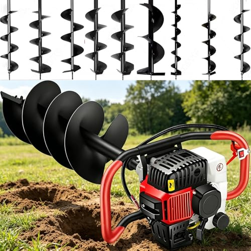 DHMYDPDZ Broca de Tierra de Gasolina 158cc,con 3 Brocas Ahoyadora Excavadora en Espiral Motoperforadora para Cavar Agujeros Motor Gasolina 4 Tiempos 9800rpm,para construcción, jardín 4/6/8cm
