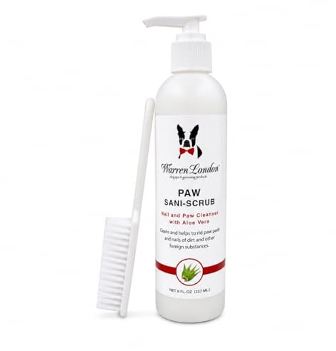 Warren London Paw Scrub – Deep Cleaning Paw & Nail Cleanser with Aloe Vera – Removes Dirt & Grime – Includes Scrub Brush – Made in USA - 8 oz