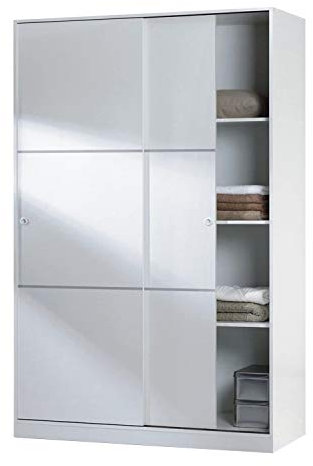 Habitdesign Armario 2 Puertas Correderas, 200x120x50 (AltoxAnchoxFondo - en cm), Armario Dormitorio, Barra de Colgar y Estantes, Color Blanco Brillo