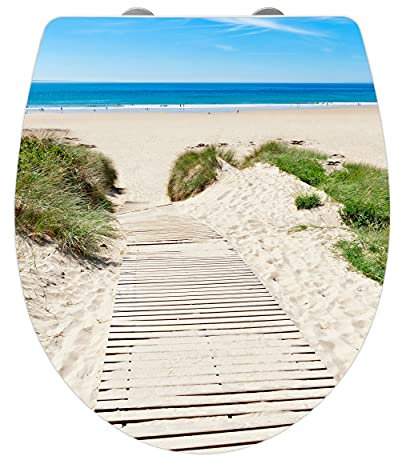 WENKO WC-Sitz Hochglanz Acryl Düne, High Gloss Oberfläche, hygienischer Toilettendeckel mit Absenkautomatik, aus antibakteriellem Duroplast, 39 x 45 cm