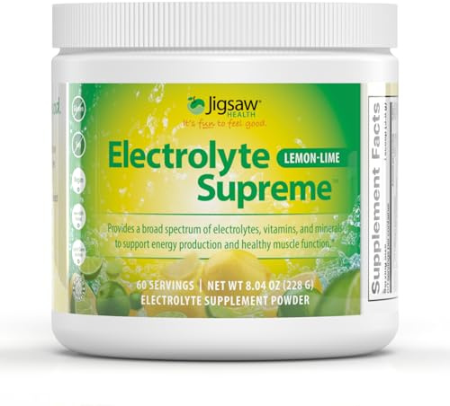 Jigsaw Health Electrolyte Supreme | Broad Spectrum of Electrolytes + Trace Minerals | Lemon-Lime Flavor | 60 Servings (Jar)