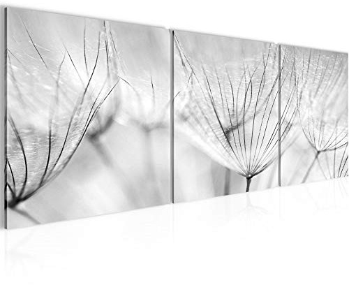 Runa Art - Bilder Pusteblume 120 x 40 cm 3 Teilig Wandbild auf Vlies Leinwand Schwarz Weiss Mehrteilig Modern 209833c