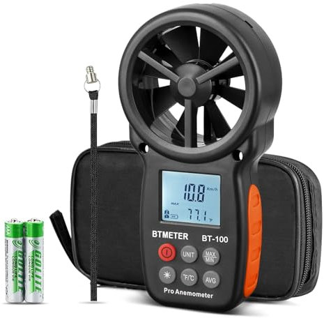 BTMETER BT-100 Digital Anemometer Handheld, Anemomters Wind Speed Meter for Measuring Wind Speed, Temperature and Wind Chill with Backlight and Max/Min/AVG for HVAC Shooting Drone