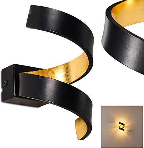 HOFSTEIN LED Wandlampe Rezat, spiralförmige Wandleuchte aus Metall in Schwarz/Gold, moderner Wandstrahler mit Up&Down-Effekt, 6 Watt, 360 Lumen, 3000 Kelvin, Wohnzimmer, Esszimmer, Schlafzimmer, Flur