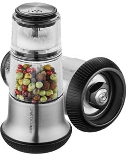 GEFU X-PLOSION® Pfeffermühle mit Salzstreuer – CYCLONE® Keramikmahlwerk, stufenlos einstellbar, nachfüllbar, 2in1 Gewürzbehälter, edles Küchendesign
