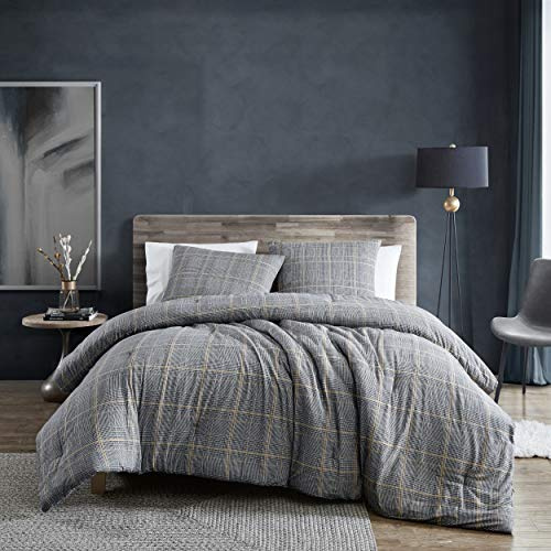 Kenneth Cole New York - Queen Comforter Set, Cotton Flannel Bedding with Matching Shams, All Season Home Decor (Sussex Black, Queen)