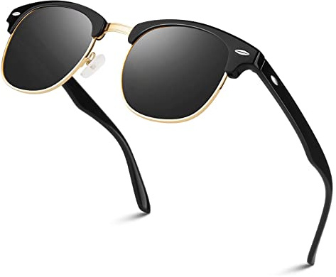 LINVO Polarisiert Sonnenbrille Herren Damen Retro Halbrahmen 100% UV400 | Leicht,Verstellbare Nasenauflagen,Autofahren,Angeln,Reisen,Laufen,Golfen