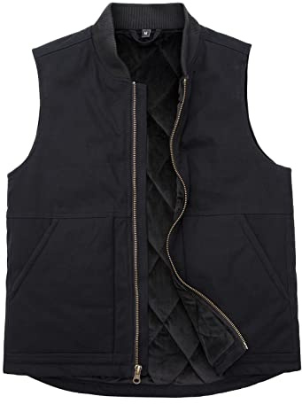 Arktis Herren-Arbeitsweste, gesteppt, gefüttert, gewaschen, durchgehender Reißverschluss, robuste Canvas-Arbeitsweste, Schwarz, M