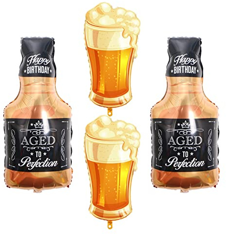 4 Pieces Whisky Balloons Beer Cup Foil Balloons Kit Liquor Balloons decorations Birthday Party Favor Aged to Perfection Party Supplies