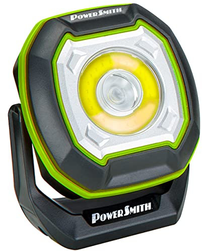 PowerSmith Rechargeable Magnetic Work Light 180° Kickstand with Magnetic Base, Hook and 1/4 Threaded Fitting for Tripod, USB Output (PILF800S)