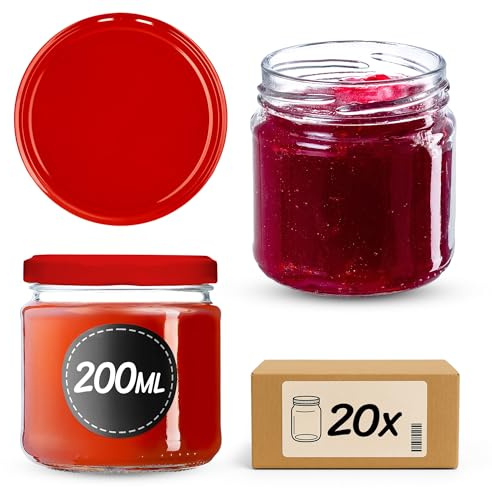 KADAX 20 st Syltburkar i Glas 200 ml med Skruvlock Ø 66 mm – Tjockväggiga lufttäta Inläggningsburkar, diskmaskinssäkra, för sylt & inläggningar