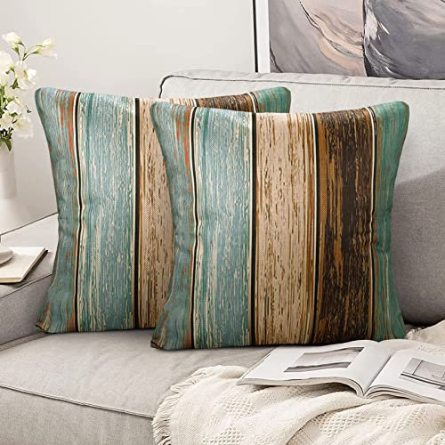 Funda Cojines 40x40 Verde Fundas Cojin Lino 40x40 Juego de 2 Rayas Colores Casa de Campo Granero Rústico Textura de Madera Rojo Naranja Gris Funda Almohada para Sofá Balcón con Cremallera Invisible