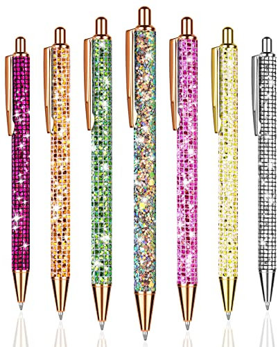 OSDUE Bling Metallstifte, 7 Stücke Glitzer Metall Kugelschreiber, Einziehbare Kugelschreiber, Bling Metal Pens Kugelschreiber für Schule Büro Bedarf, 1,0 mm, Schwarze Tinte